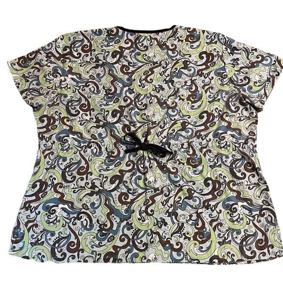 Beverly Hills Green and Brown Swirled Scrub Top - Picture 2 of 6